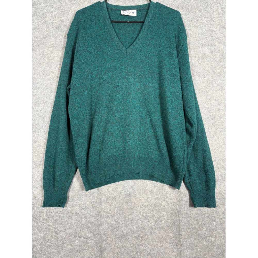 Jantzen V Neck Speckled Teal Green Sweater XL Made in USA‎